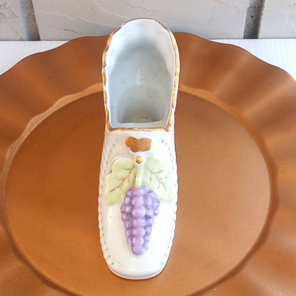 Vintage - Victorian Style Shoe Porcelain with Grape Cluster